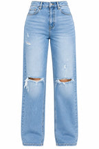 Flation Women's High Rise Ripped Straight Leg Denim Jeans | Flation Streetwear