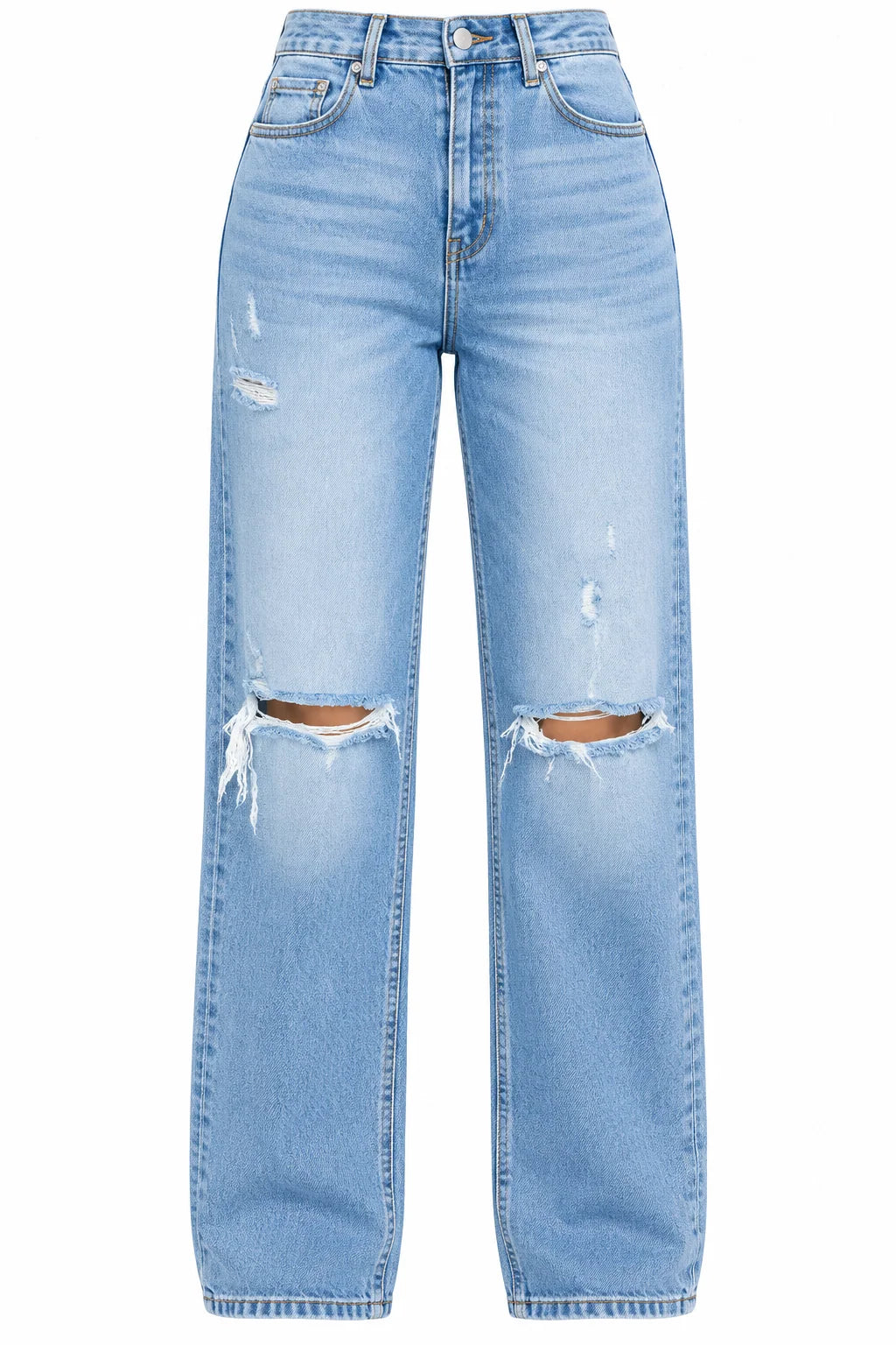 Flation Women's High Rise Ripped Straight Leg Denim Jeans | Flation Streetwear