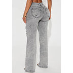 Flation Women's Ripped Stretch Baggy Straight Leg Denim Jeans Grey | Flation Streetwear