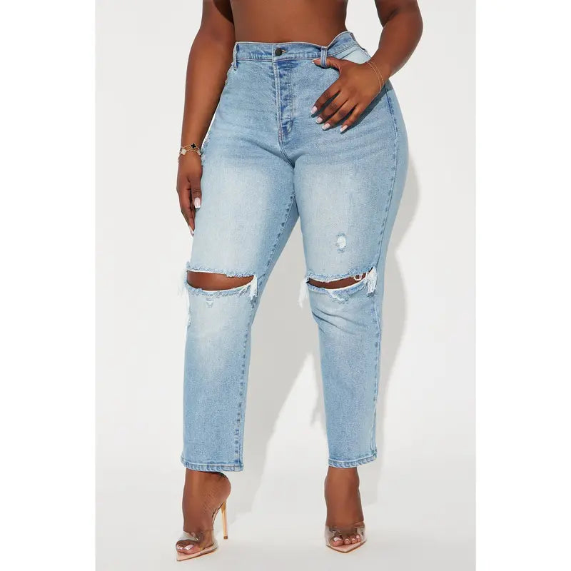 Flation Women's High Rise Ripped Straight Leg Denim Jeans | Flation Streetwear