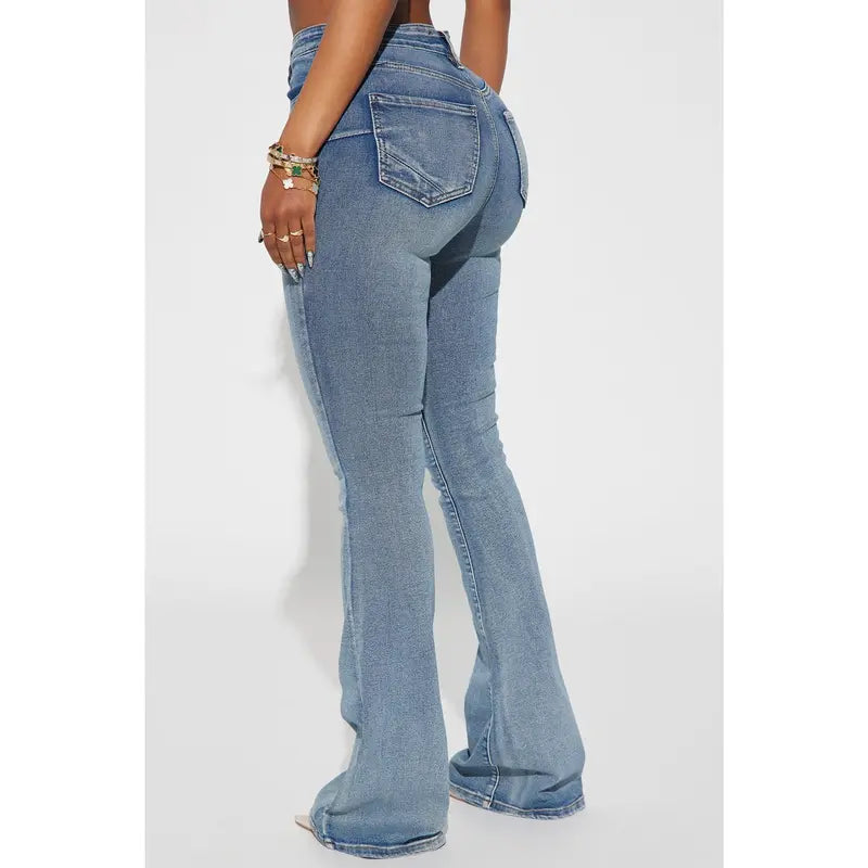 Flation Women's Gemma Sculpting Stretch Flare Denim Jeans Vintage Wash | Flation Streetwear