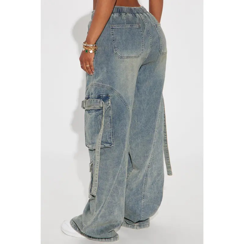 Flation Women's Met My Match Baggy Cargo Jeans Vintage Wash | Flation Streetwear