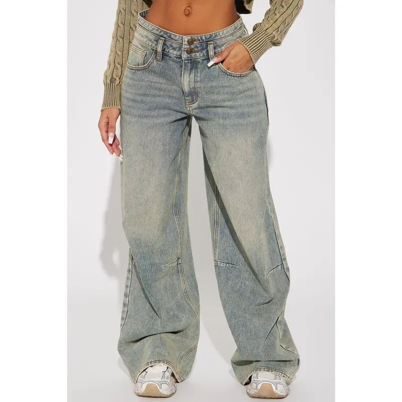Flation Women's Artesia Tinted Baggy Non Stretch Denim Jeans Light Wash | Flation Streetwear