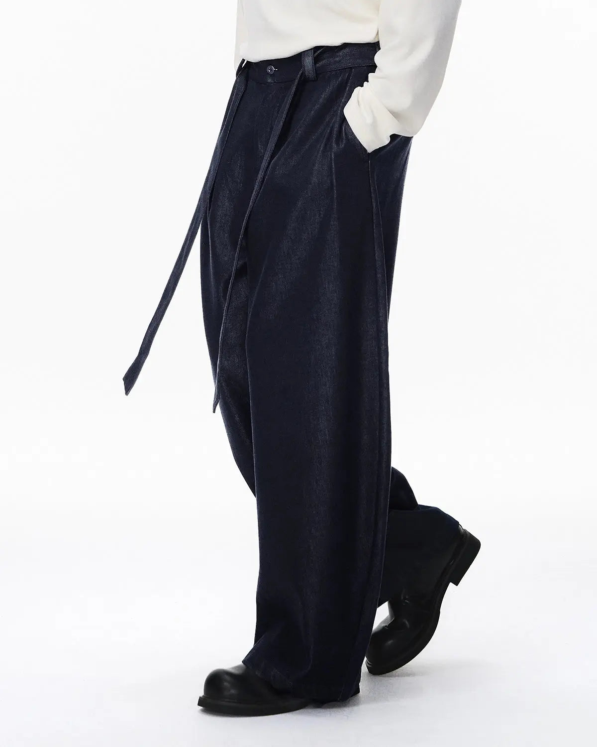 Raw Silky Denim Jeans with Belt | Flation Streetwear