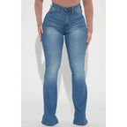 Flation Women's High Rise Stretch Flare Denim Jeans Light Wash | Flation Streetwear