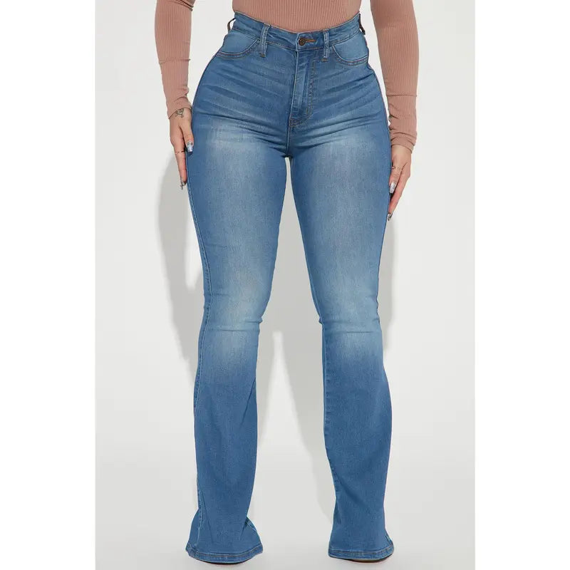 Flation Women's High Rise Stretch Flare Denim Jeans Light Wash | Flation Streetwear