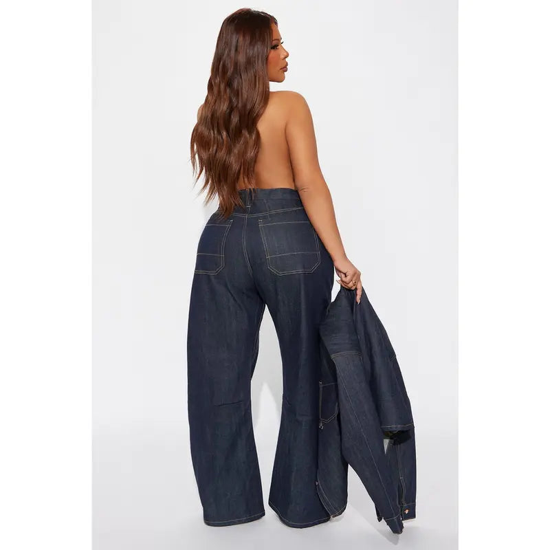 Flation Women's Premium Selvedge Utility Straight Leg Denim Jeans Dark Denim | Flation Streetwear