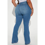 Flation Women's High Rise Stretch Flare Denim Jeans Light Wash | Flation Streetwear