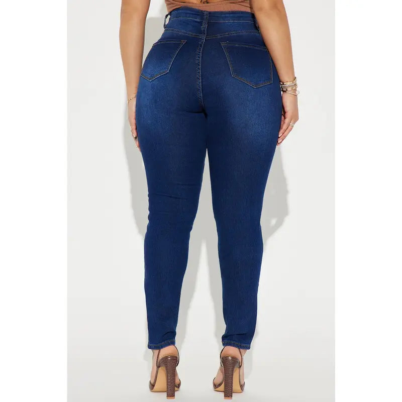 Flation Women's Marilyn High Waisted Skinny Denim Jeans Dark Wash | Flation Streetwear