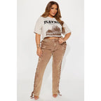 Flation Women's After Hours Lace Up Stretch Flare Pant Khaki | Flation Streetwear