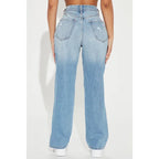 Flation Women's High Rise Ripped Straight Leg Denim Jeans | Flation Streetwear