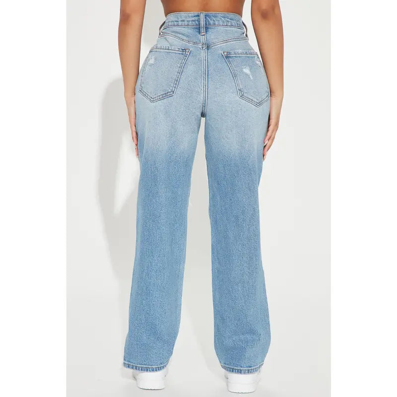 Flation Women's High Rise Ripped Straight Leg Denim Jeans | Flation Streetwear