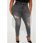 Flation Women's High Rise Stretch Ripped Skinny Denim Jeans Black Wash | Flation Streetwear