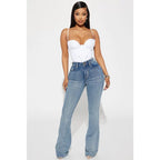 Flation Women's Gemma Sculpting Stretch Flare Denim Jeans Vintage Wash | Flation Streetwear