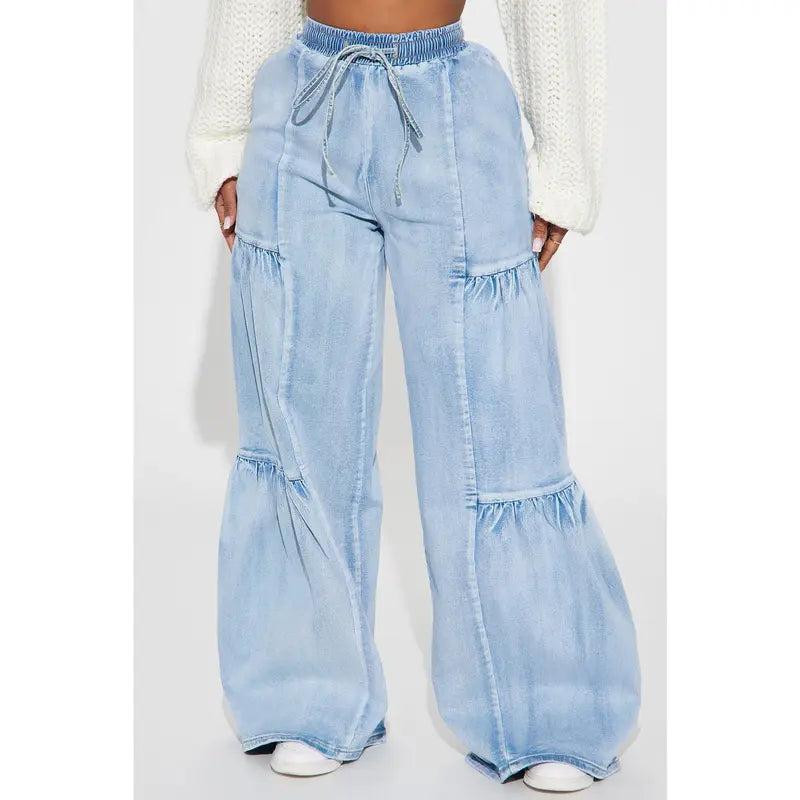 Flation Women's Tall High Rise Stretch Wide Leg Denim Jeans Light Wash | Flation Streetwear