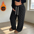 Flation Women's Retro Mid Rise Loose Fleece Pants | Flation Streetwear