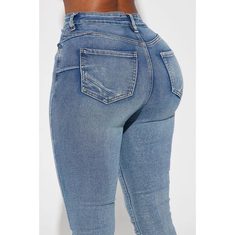 Flation Women's Gemma Sculpting Stretch Flare Denim Jeans Vintage Wash | Flation Streetwear