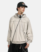 Washed Boxy Asymmetric Zip Up Hoodie | Flation Streetwear