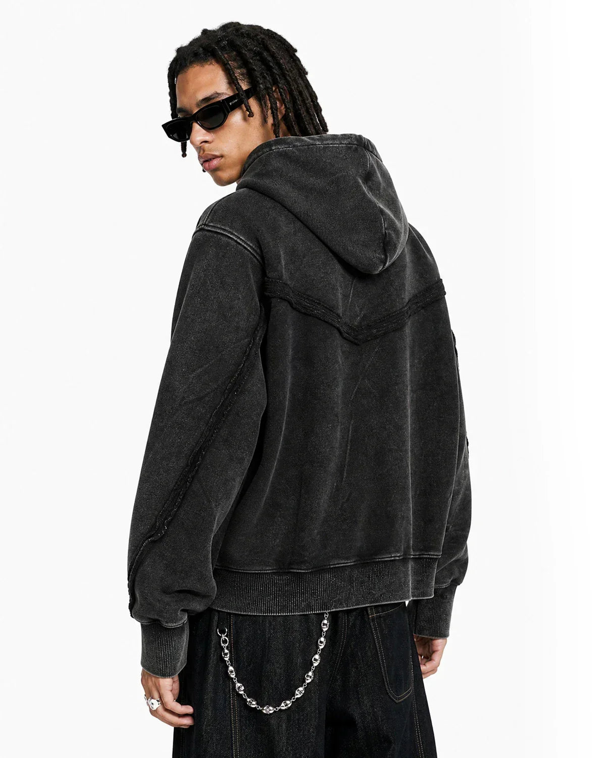 Washed Boxy Asymmetric Zip Up Hoodie | Flation Streetwear