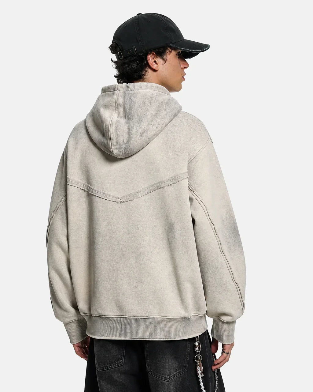Washed Boxy Asymmetric Zip Up Hoodie | Flation Streetwear
