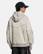 Washed Boxy Asymmetric Zip Up Hoodie | Flation Streetwear