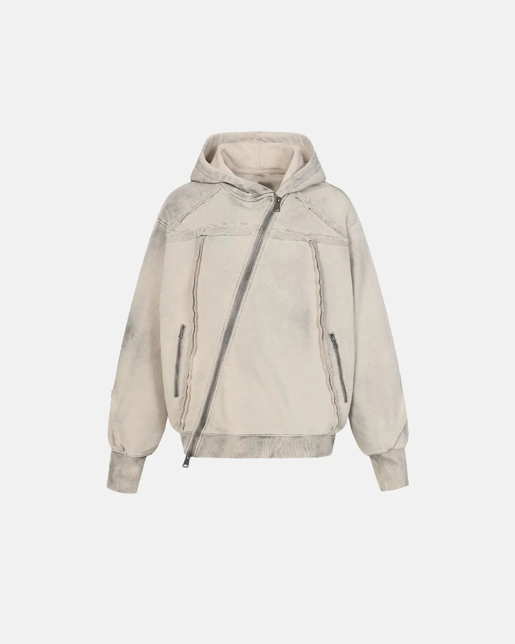 Washed Boxy Asymmetric Zip Up Hoodie | Flation Streetwear