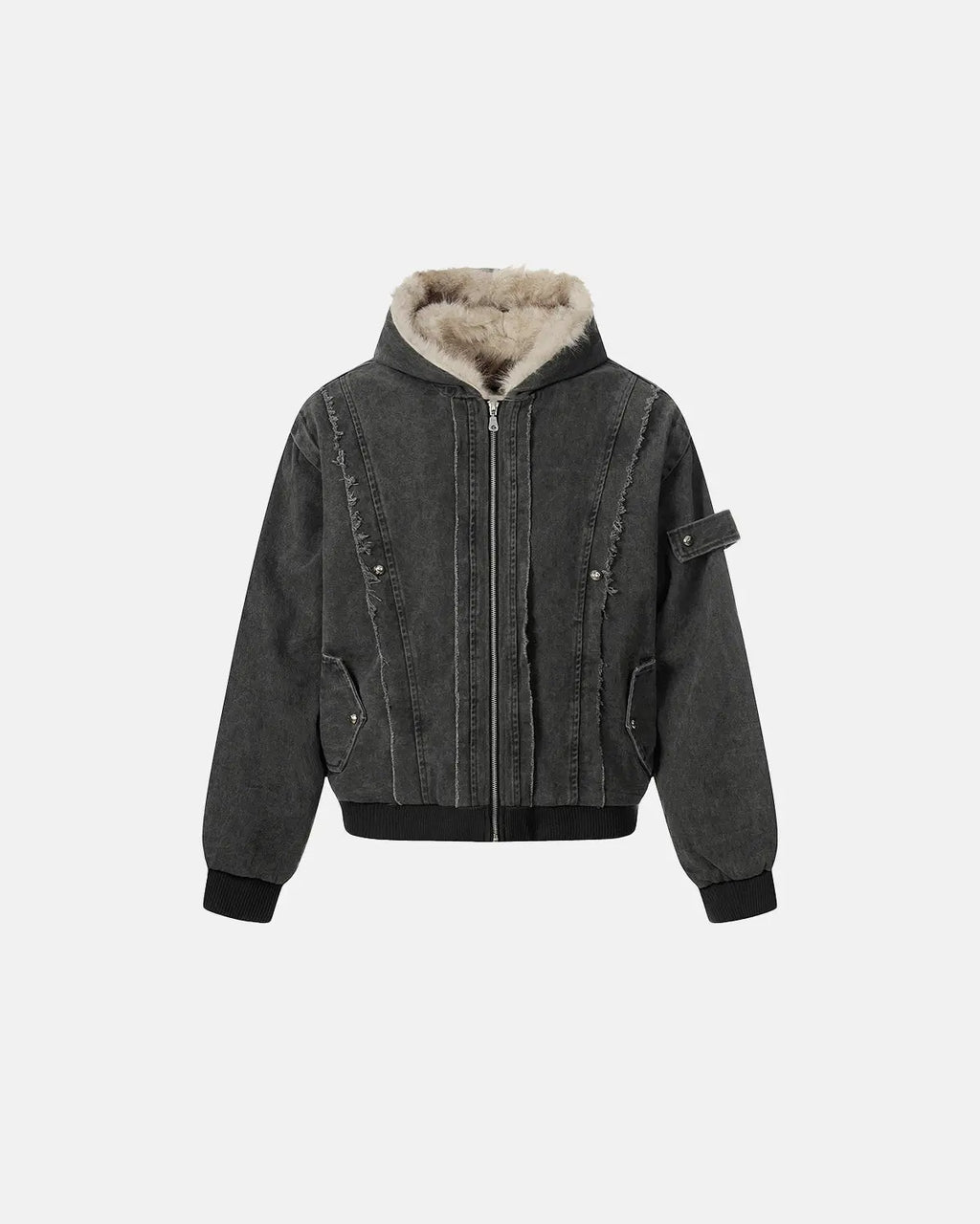 Faux Fur Lined Washed Hooded Jacket | Flation Streetwear