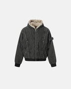 Faux Fur Lined Washed Hooded Jacket | Flation Streetwear