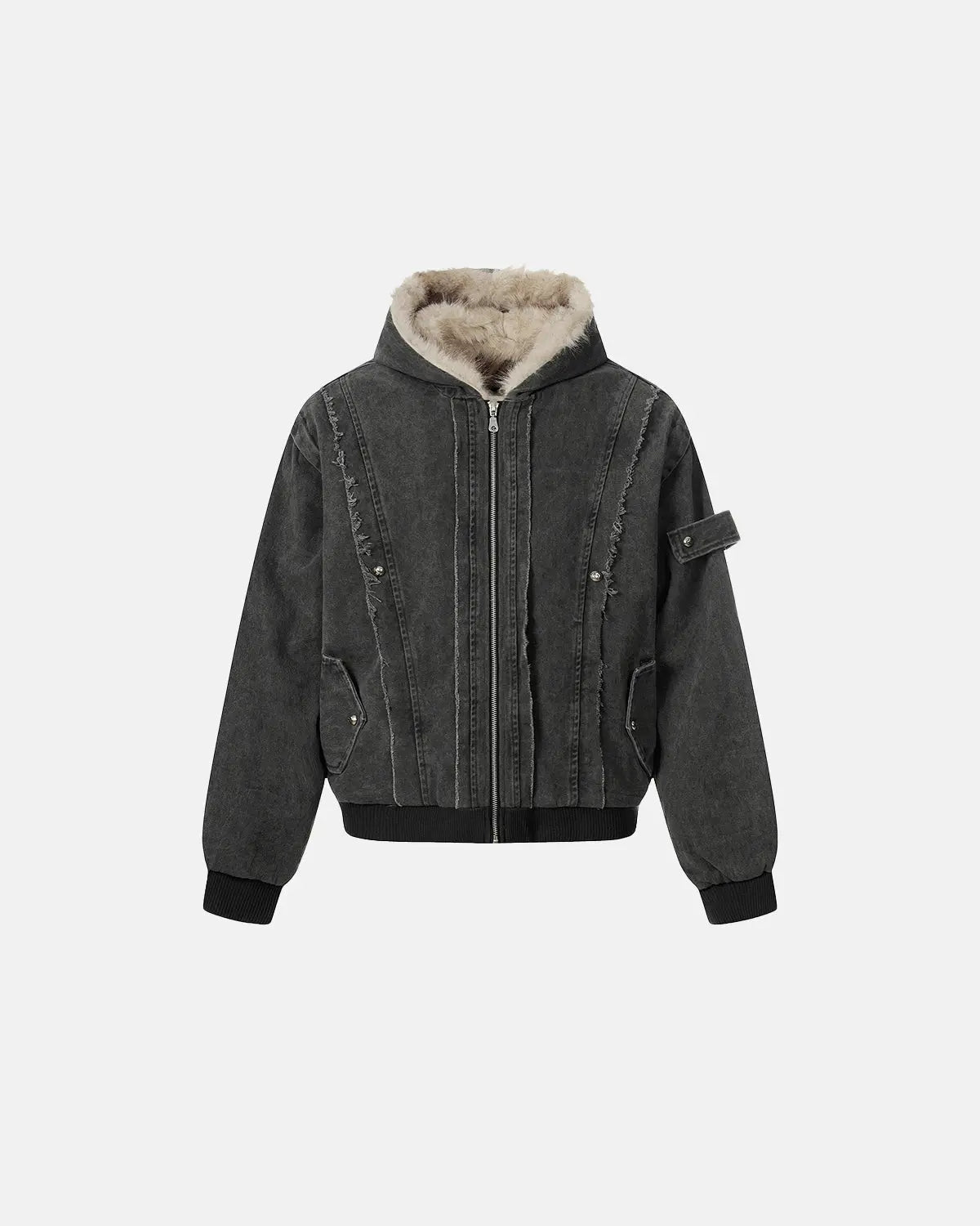 Faux Fur Lined Washed Hooded Jacket | Flation Streetwear