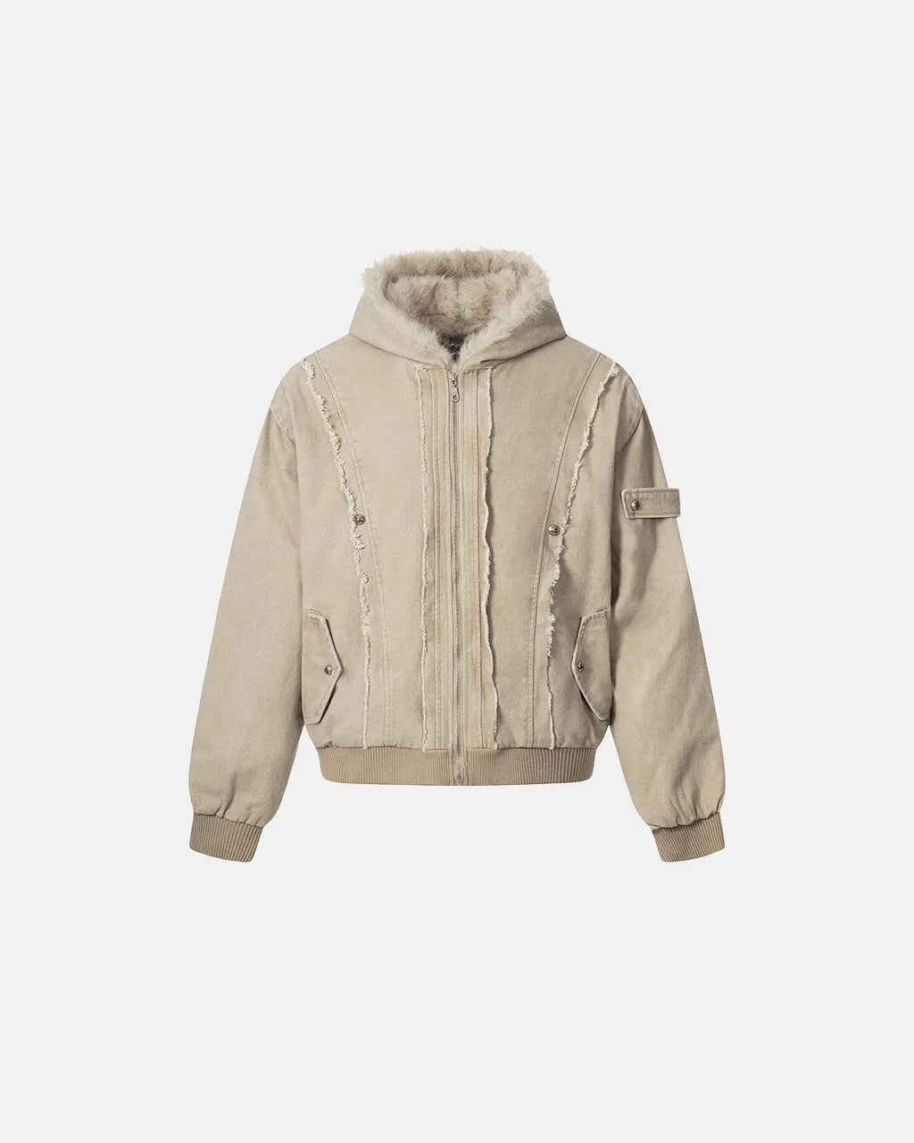 Faux Fur Lined Washed Hooded Jacket | Flation Streetwear