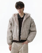 Faux Fur Lined Washed Hooded Jacket | Flation Streetwear