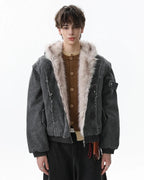 Faux Fur Lined Washed Hooded Jacket | Flation Streetwear