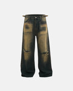 Dirty Wash Rhinestone Baggy Jeans | Flation Streetwear
