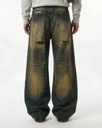 Dirty Wash Rhinestone Baggy Jeans | Flation Streetwear