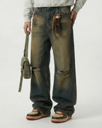 Dirty Wash Rhinestone Baggy Jeans | Flation Streetwear