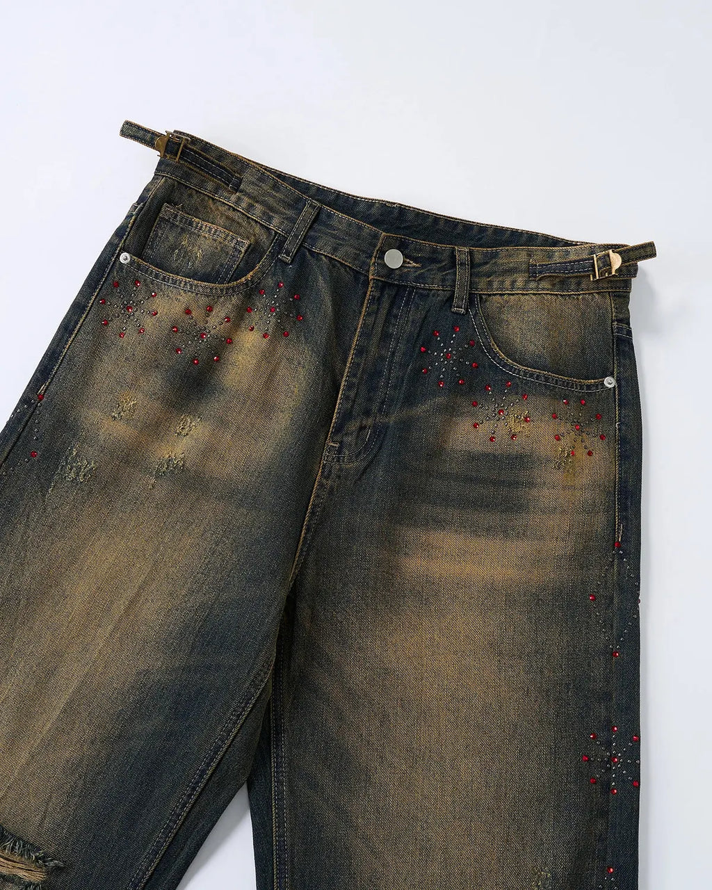 Dirty Wash Rhinestone Baggy Jeans | Flation Streetwear