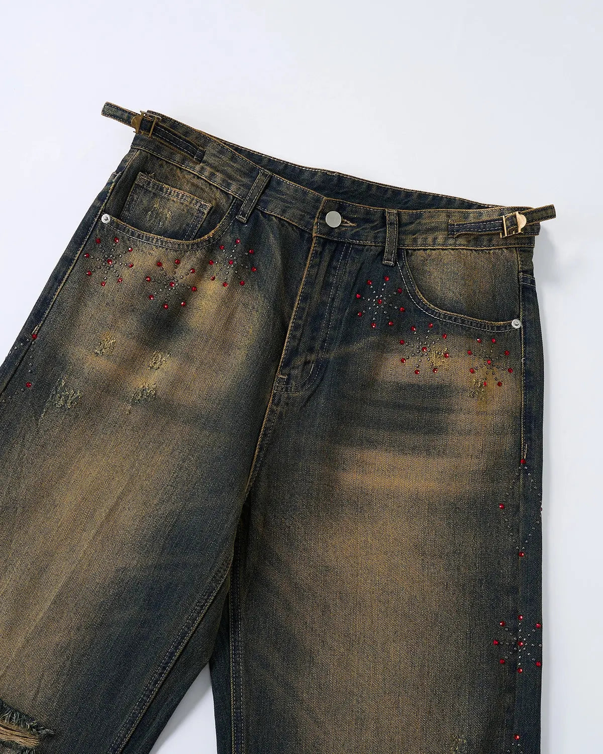 Dirty Wash Rhinestone Baggy Jeans | Flation Streetwear