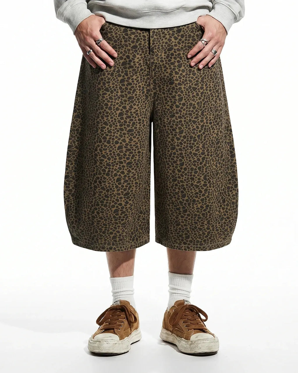 Leopard Print Barrel Longline Shorts | Flation Streetwear