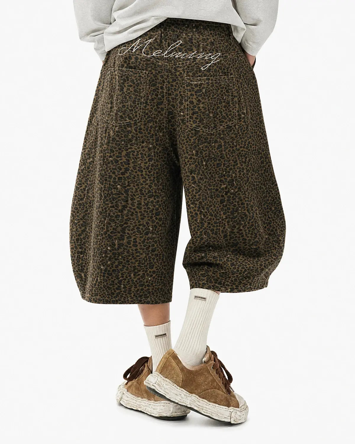 Leopard Print Barrel Longline Shorts | Flation Streetwear