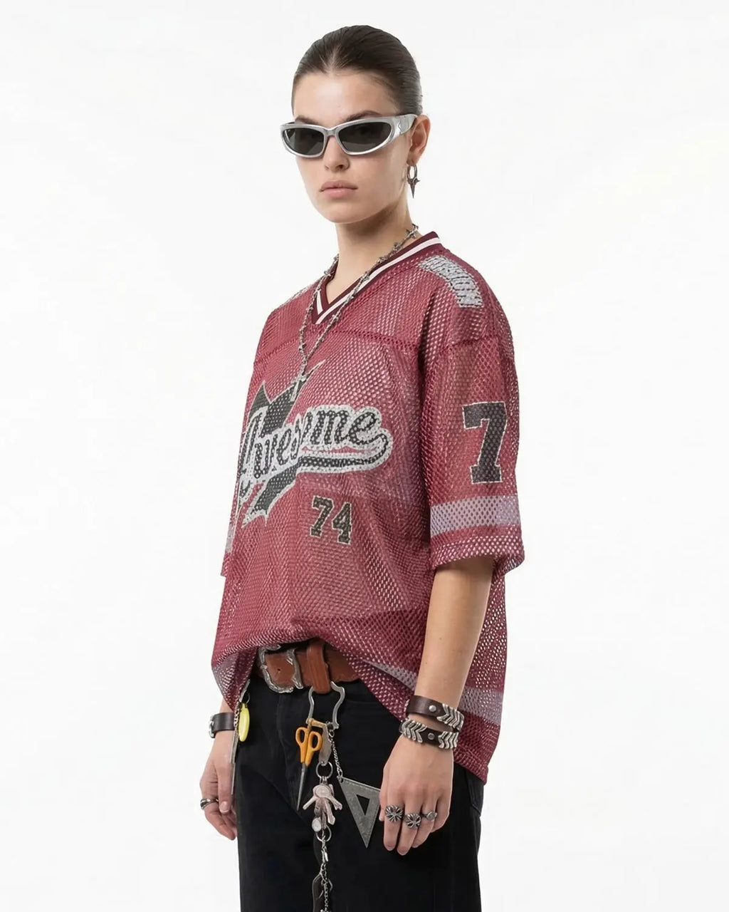 V-neck Graphic Mesh Jersey | Flation Streetwear