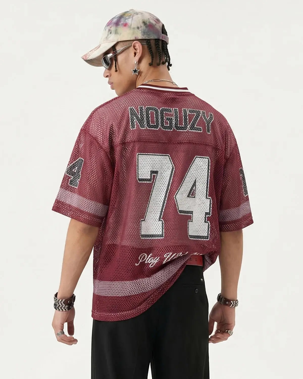 V-neck Graphic Mesh Jersey | Flation Streetwear