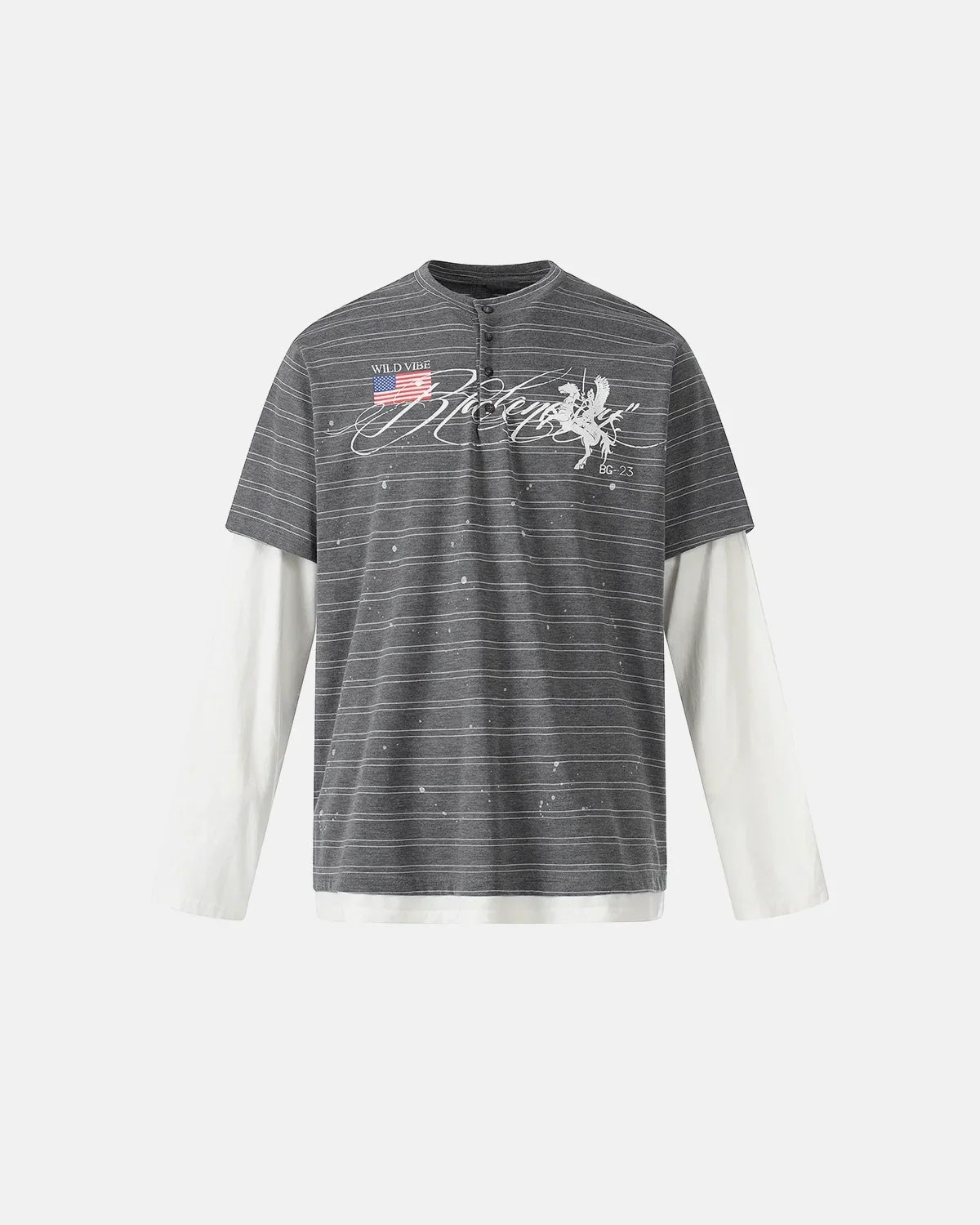 Layered Henley Stripe T-Shirt | Flation Streetwear