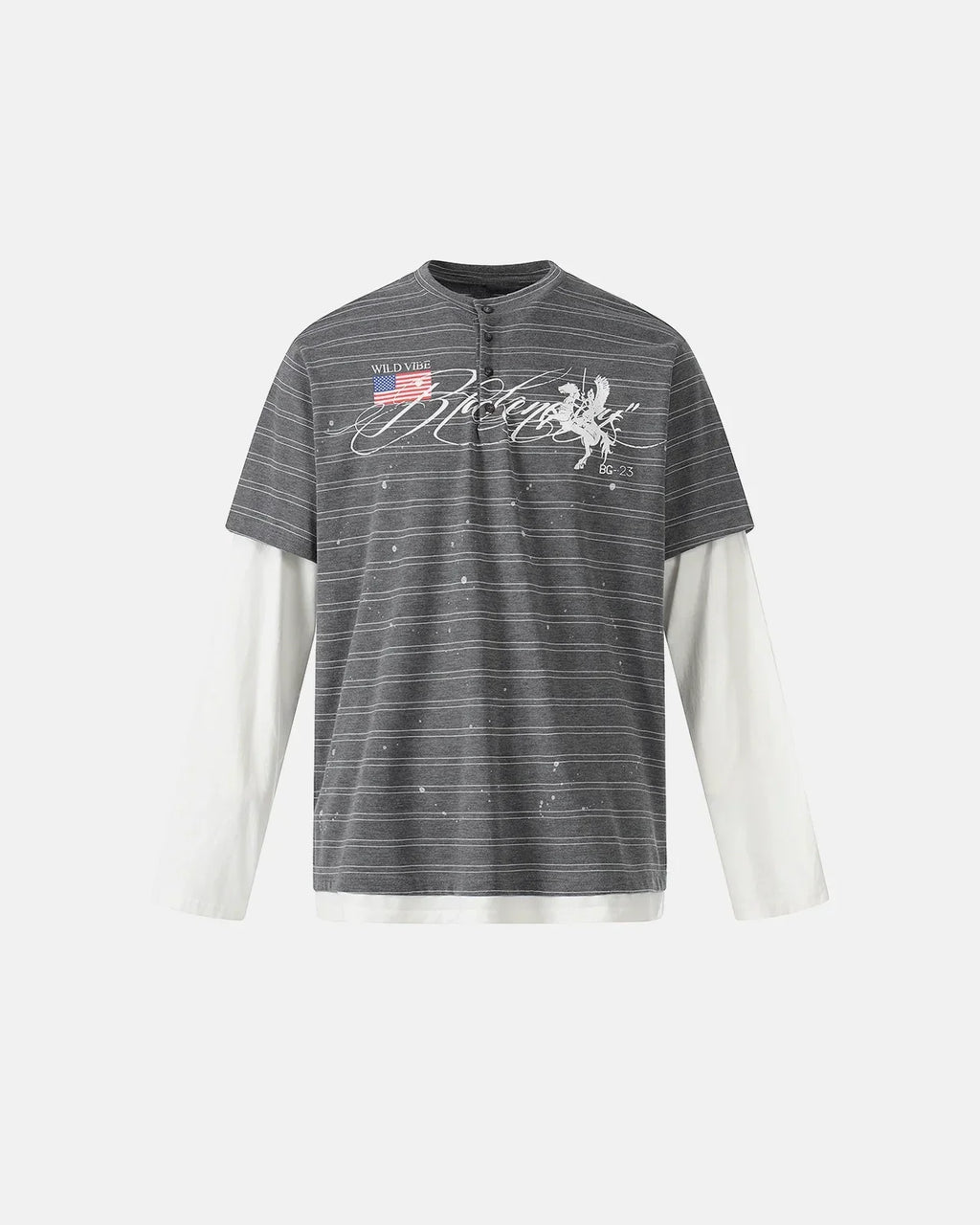 Layered Henley Stripe T-Shirt | Flation Streetwear