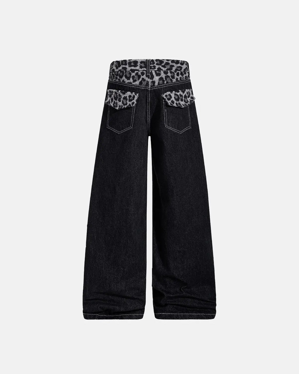 Leopard Patchwork Raw Straight-leg Jeans | Flation Streetwear