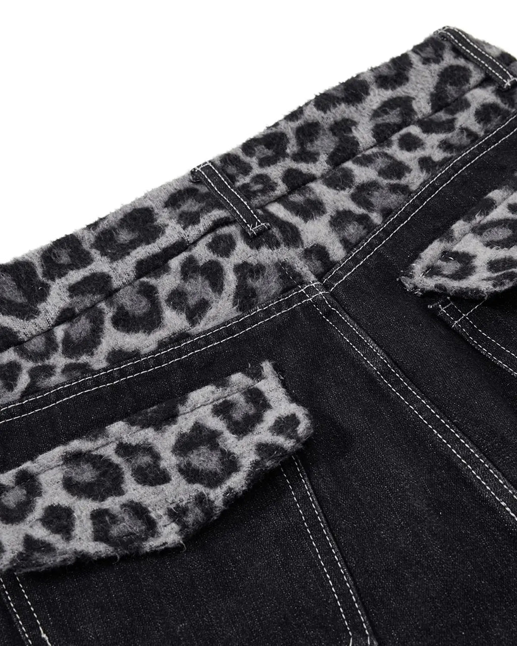 Leopard Patchwork Raw Straight-leg Jeans | Flation Streetwear