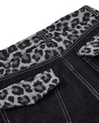 Leopard Patchwork Raw Straight-leg Jeans | Flation Streetwear