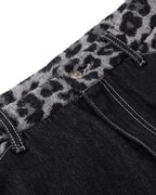 Leopard Patchwork Raw Straight-leg Jeans | Flation Streetwear
