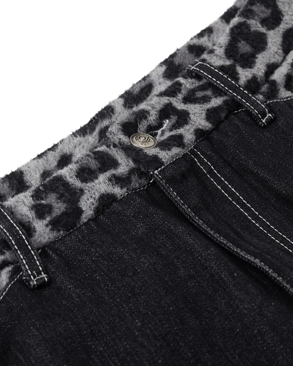 Leopard Patchwork Raw Straight-leg Jeans | Flation Streetwear