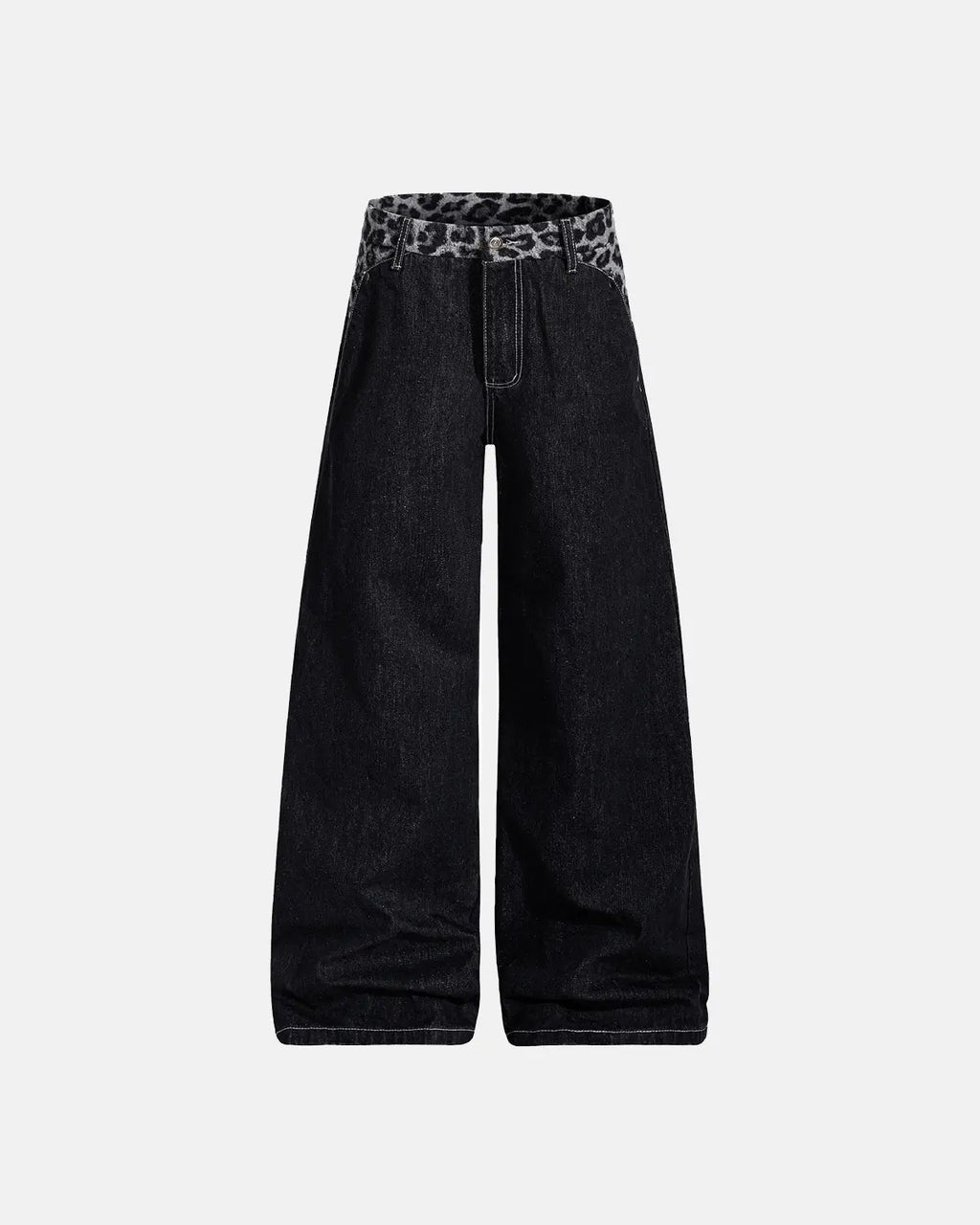 Leopard Patchwork Raw Straight-leg Jeans | Flation Streetwear