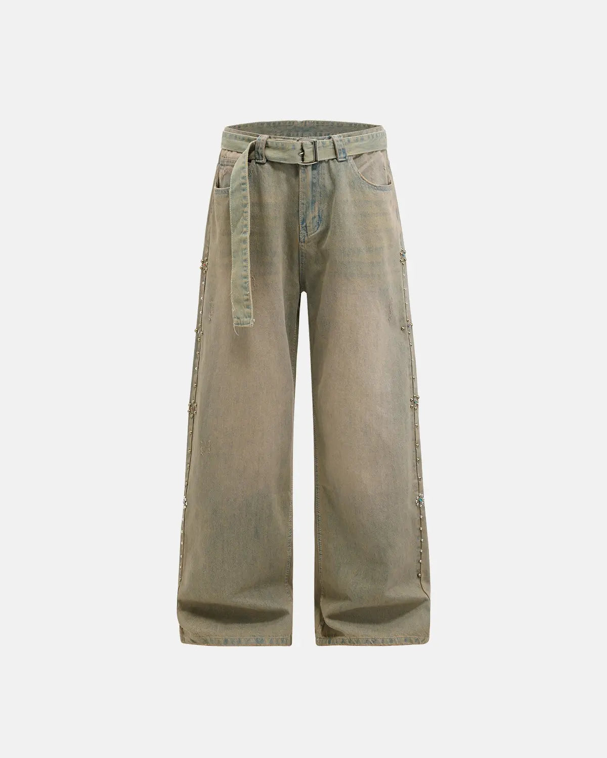 Beaded Studded Washed Baggy Jeans | Flation Streetwear